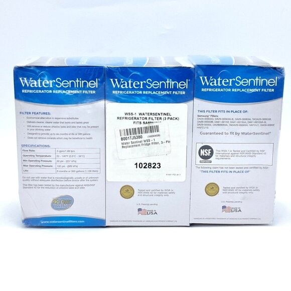WaterSentinel WSS-1 Refrigerator Water Filter Replacement -3 Pack-Sealed - Picture 4 of 5